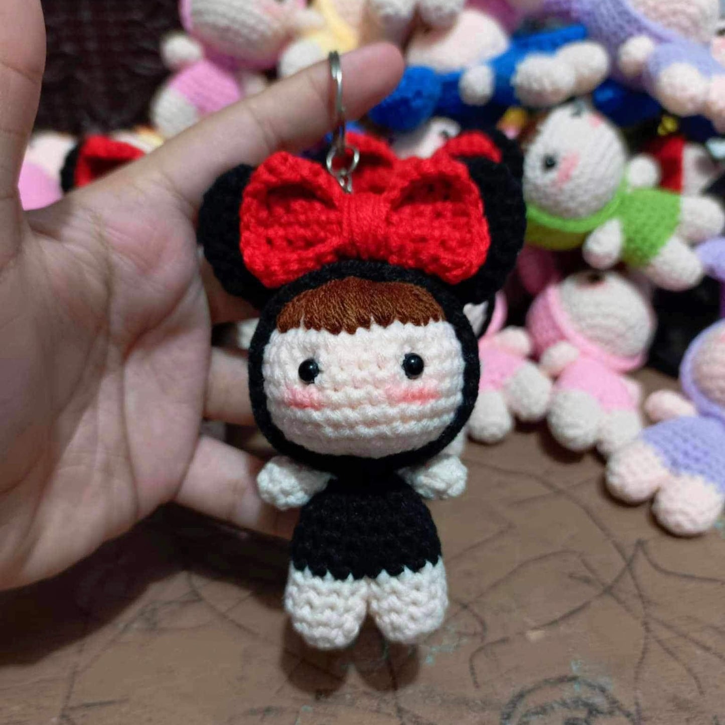 Mouse with Red Ribbon Costume Mini Doll Keychain