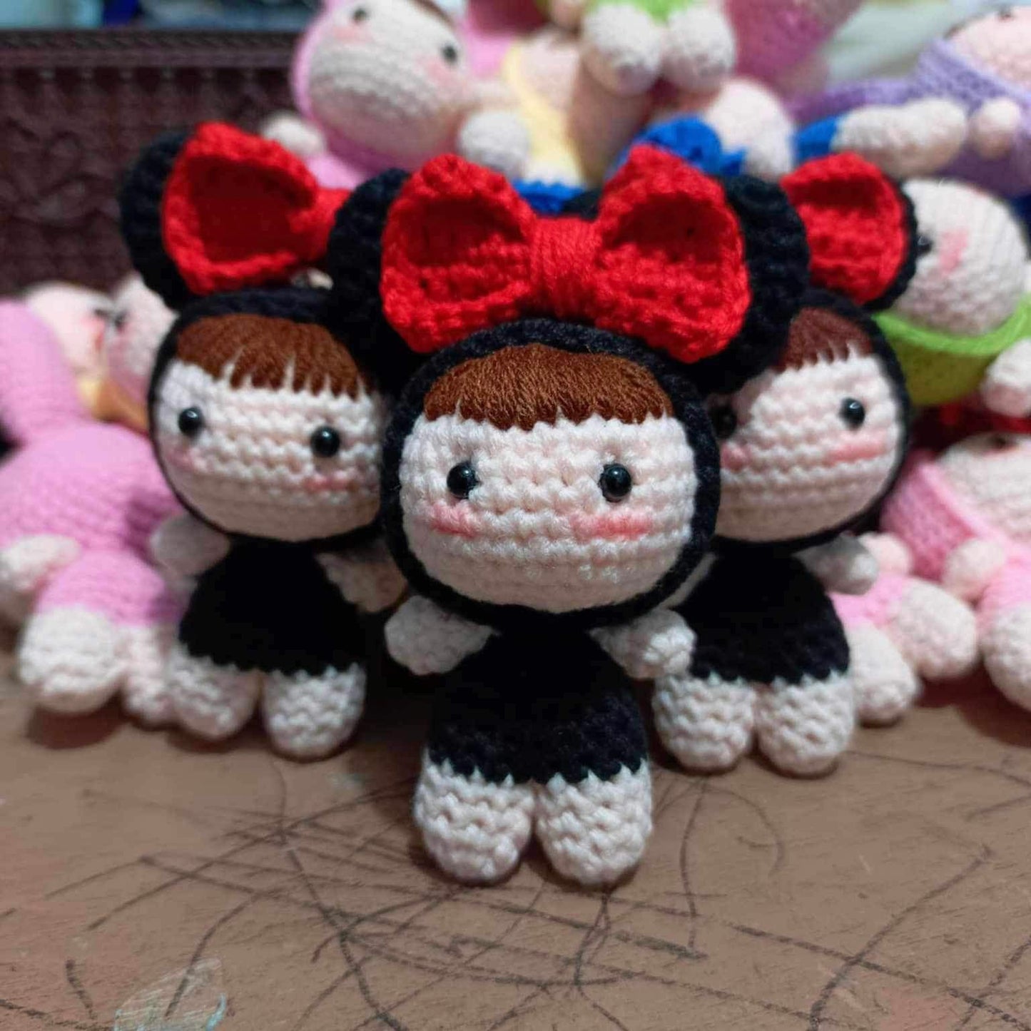 Mouse with Red Ribbon Costume Mini Doll Keychain