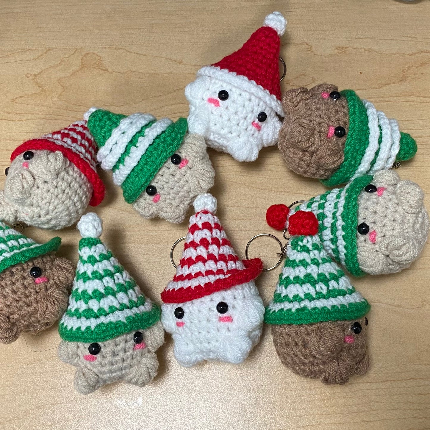 Santa and Elves Cap Mushroom Keychains